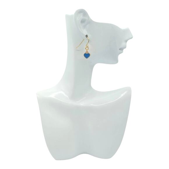 Dainty Dark Blue Heart Earrings | Small Gold Drop Jewelry - Picture 3 of 3
